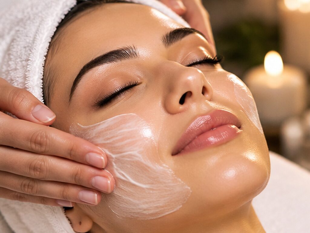 Relaxing facial skincare treatment